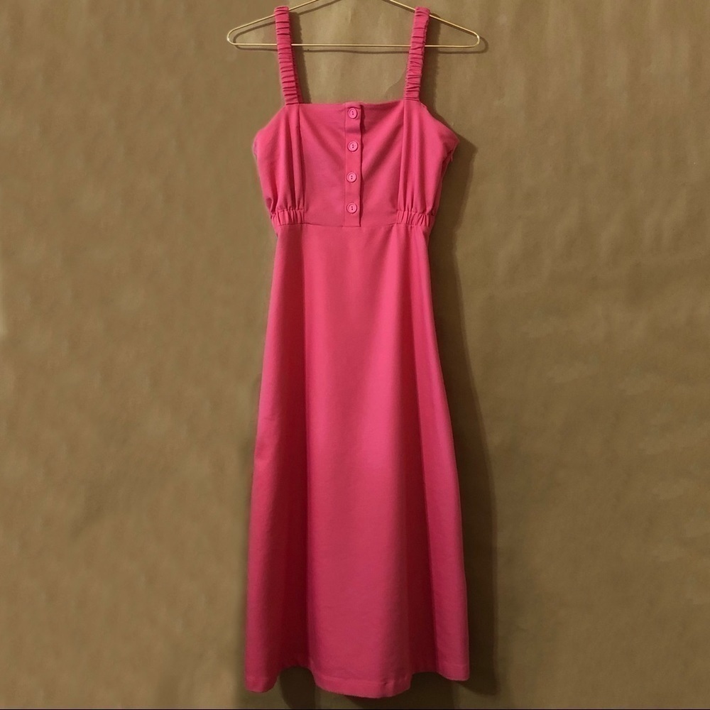 L'Academie The Sabine Button Front Midi Dress Stretch Knit Calypso Coral Size XS